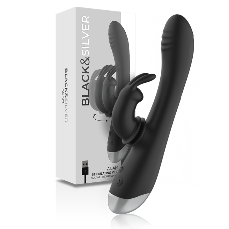 BLACKSILVER - DJ. ADAM WIEDERAUFLADBARER SILIKON-KANINCHEN-STIMULATOR SCHWARZ