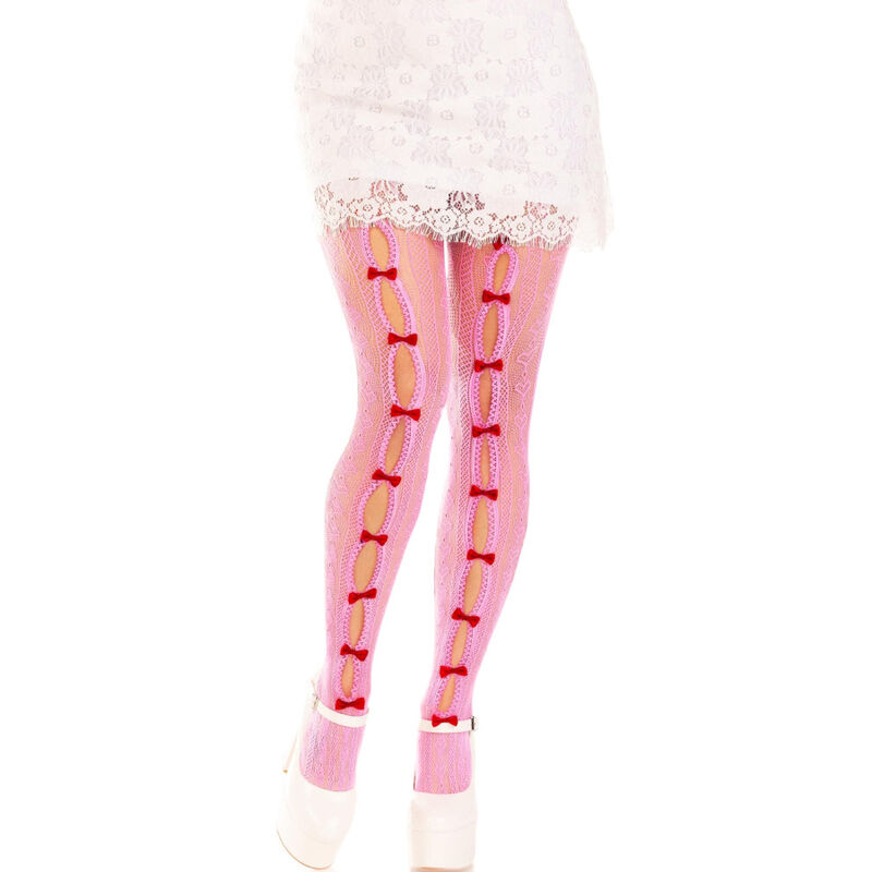 LEG AVENUE - MEDIAS CON ABERTURAS CORAZON  LAZOS ROSA