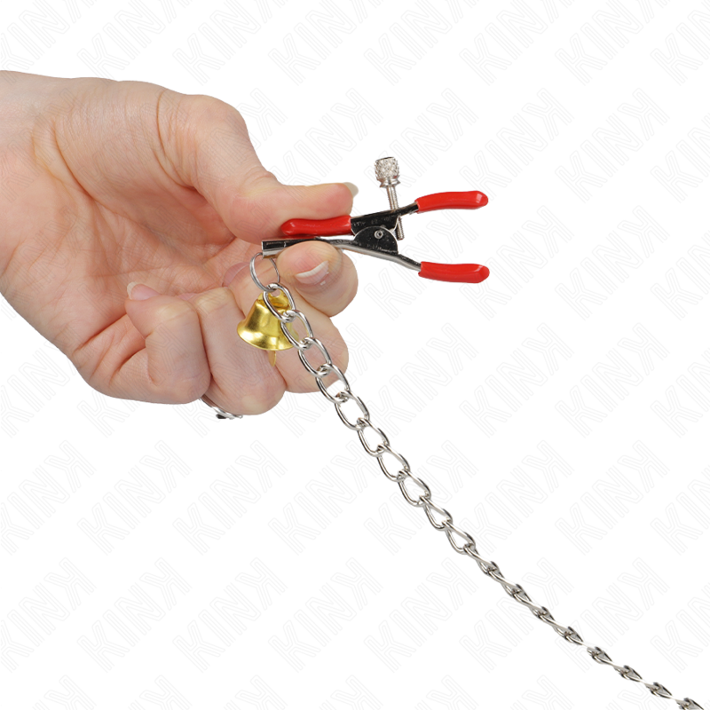 KINK - BELL 3-FACH NIPPEL- UND KLITORISKLEMMEN ROT MIT KETTE 30 CM – Bild 3