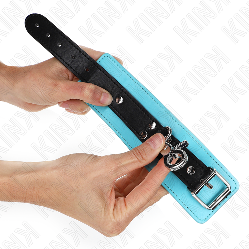 KINK - PREMIUM ABSCHLIEßBARE HANDGELENKFESSELN SCHWARZ/BLAU VERSTELLBAR 21-28 CM X 5,5 CM – Bild 2