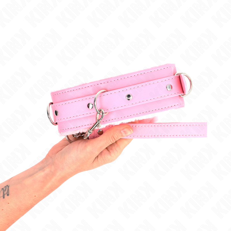 KINK - HALSBAND MIT LEINE 65 CM MIT EINSCHRÄNKUNGEN ROSA 36-42 CM X 5,5 CM – Bild 2