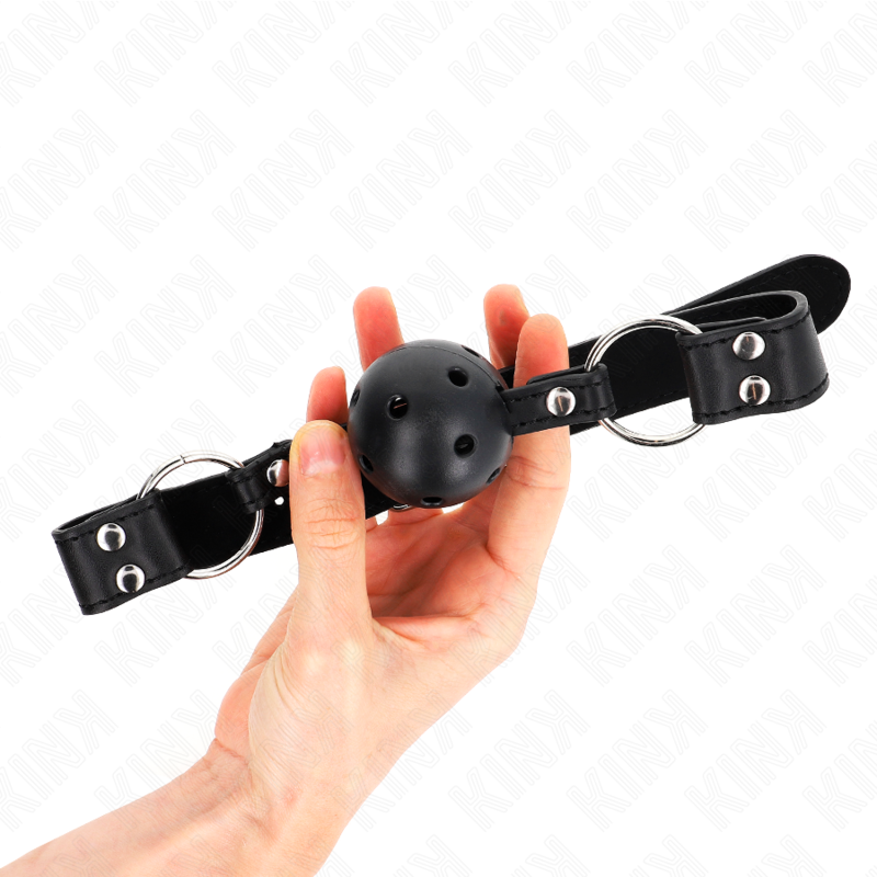 KINK - ATMUNGSAKTIVER BALL 4 CM KNEBEL MIT DOPPELNIET MODELL 1 SCHWARZ 62,5 x 2,5 CM VERSTELLBAR 42-58 CM – Bild 2