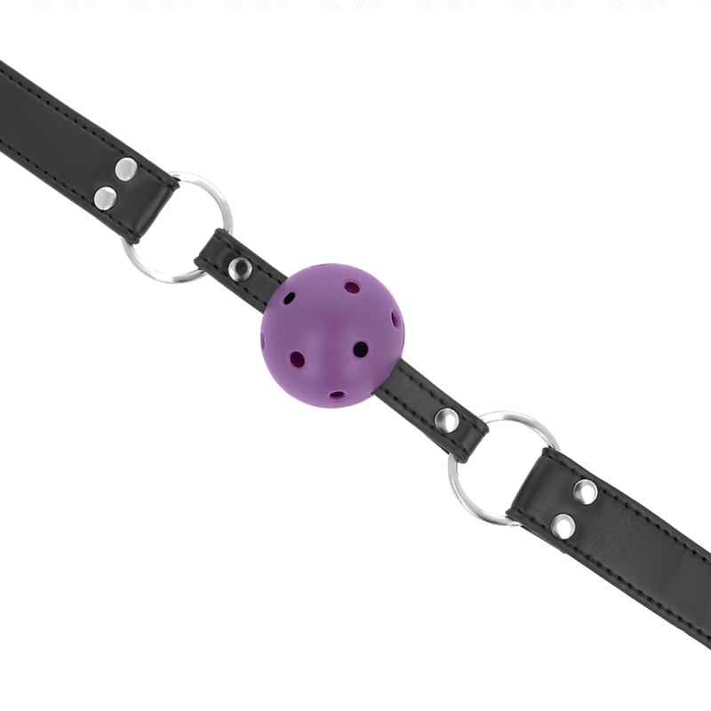 KINK - ATMUNGSAKTIVER BALL 4 CM KNEBEL MIT DOPPELNIET LILA 62,5 x 2,5 CM VERSTELLBAR 42-58 CM – Bild 4