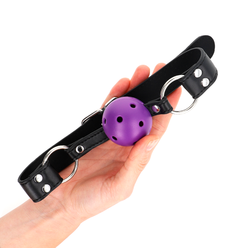 KINK - ATMUNGSAKTIVER BALL 4 CM KNEBEL MIT DOPPELNIET LILA 62,5 x 2,5 CM VERSTELLBAR 42-58 CM – Bild 3