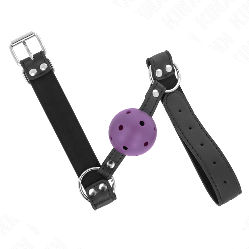 KINK - ATMUNGSAKTIVER BALL 4 CM KNEBEL MIT DOPPELNIET LILA 62,5 x 2,5 CM VERSTELLBAR 42-58 CM – Bild 2