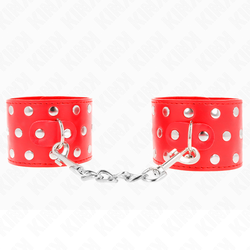KINK - HANDGELENKFESSELN MIT DRUCKVERSCHLUSS VOLLER NIETEN ROT VERSTELLBAR 19-24 CM X 5,5 CM – Bild 2