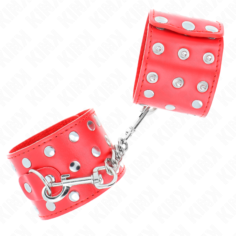 KINK - HANDGELENKFESSELN MIT DRUCKVERSCHLUSS VOLLER NIETEN ROT VERSTELLBAR 19-24 CM X 5,5 CM – Bild 3
