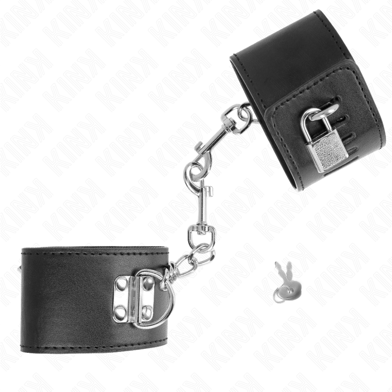 KINK - HANDGELENKFESSELN MIT VORHÄNGESCHLOSS VERSCHLUSS SCHWARZ VERSTELLBAR 16-23 CM X 5,5 CM – Bild 3
