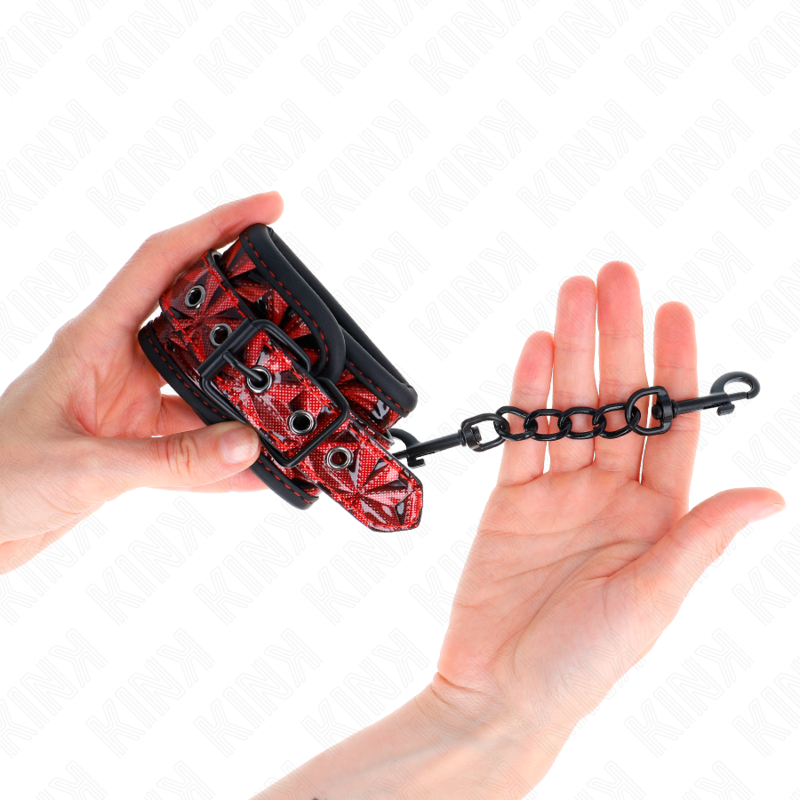 KINK - HANDGELENKFESSELN MIT RAUTENMUSTER, DUNKELROT, VERSTELLBAR 17-26 CM X 5,5 CM – Bild 4