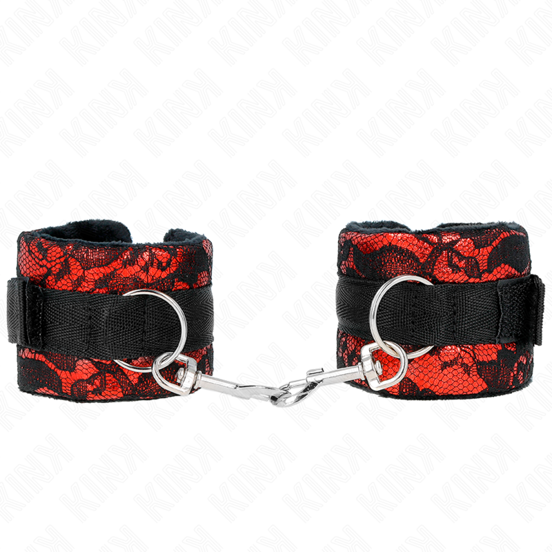 KINK - KURZE HANDGELENKSFESSELN AUS SAMTSPITZE UND NYLONFESSEL ROT/SCHWARZ 23 X 6,5 CM – Bild 2