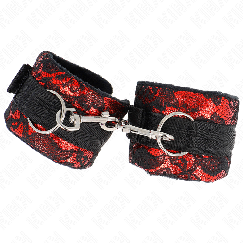 KINK - KURZE HANDGELENKSFESSELN AUS SAMTSPITZE UND NYLONFESSEL ROT/SCHWARZ 23 X 6,5 CM – Bild 3