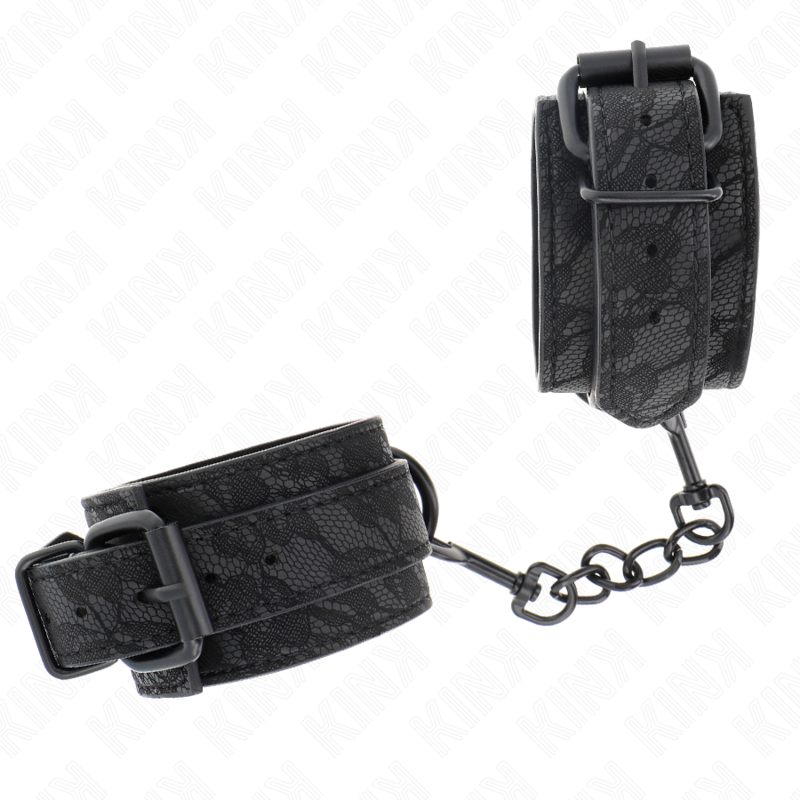 KINK - MIT DUNKLER SPITZE ÜBERZOGENE HANDGELENKMANSCHETTEN VERSTELLBAR SCHWARZ 19-26 CM – Bild 3