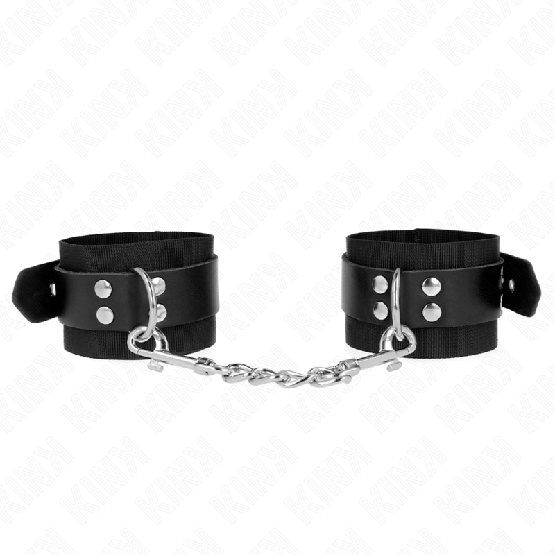 KINK - NYLON HANDGELENKFESSELN SCHWARZ MIT LEDERGURTE SCHWARZ VERSTELLBAR 19-29 CM X 5,1 CM – Bild 2