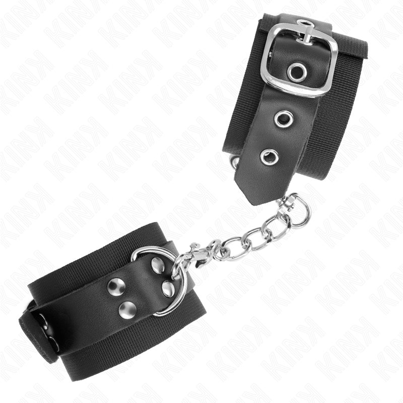KINK - NYLON HANDGELENKFESSELN SCHWARZ MIT LEDERGURTE SCHWARZ VERSTELLBAR 19-29 CM X 5,1 CM – Bild 3