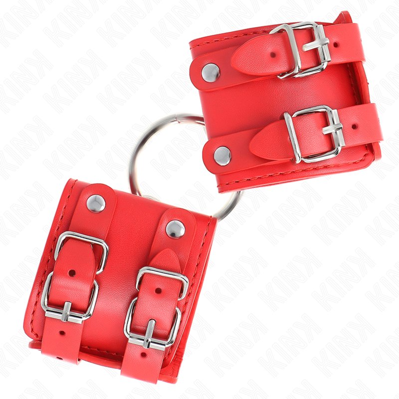 KINK - FESTE HANDGELENKFESSELN MIT RING UND NIETEN VERSTELLBAR ROT 17-22 CM X 6,5 CM – Bild 3