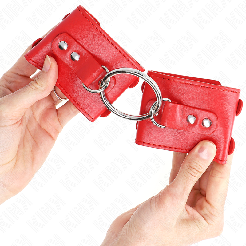 KINK - FESTE HANDGELENKFESSELN MIT RING UND NIETEN VERSTELLBAR ROT 17-22 CM X 6,5 CM – Bild 4