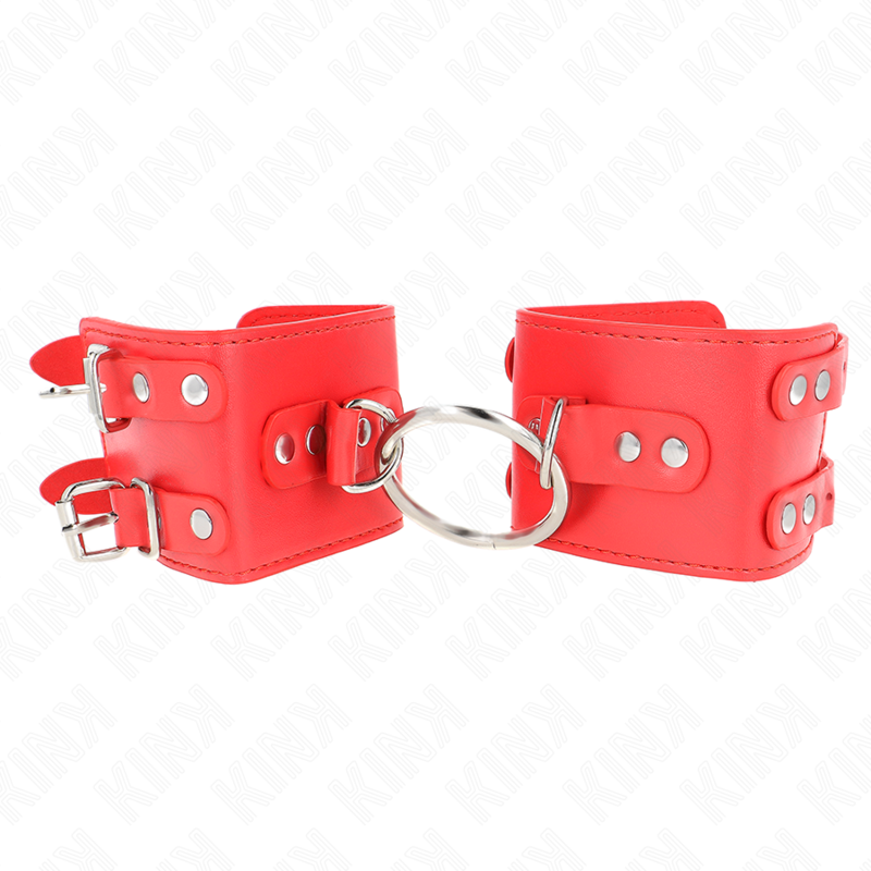 KINK - FESTE HANDGELENKFESSELN MIT RING UND NIETEN VERSTELLBAR ROT 17-22 CM X 6,5 CM – Bild 2