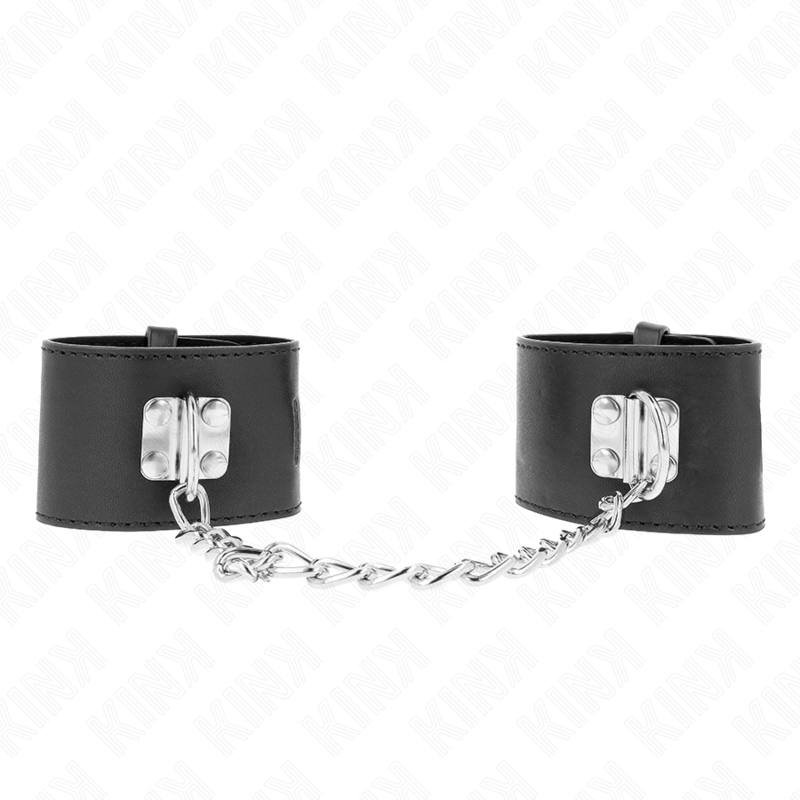 KINK - FESTE HANDGELENKFESSELN MIT KETTE 30 CM UND VORHÄNGESCHLOSS VERSCHLUSS SCHWARZ VERSTELLBAR 16-23 CM X 5,5 CM – Bild 2