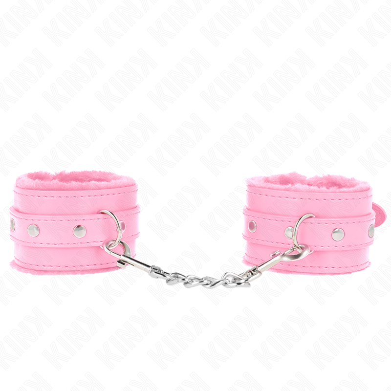 KINK - PREMIUM PELZGEFÜTTERTE HANDGELENKFESSELN ROSA MIT ROSA GÜRTEL VERSTELLBAR 17-29 CM X 6 CM – Bild 2