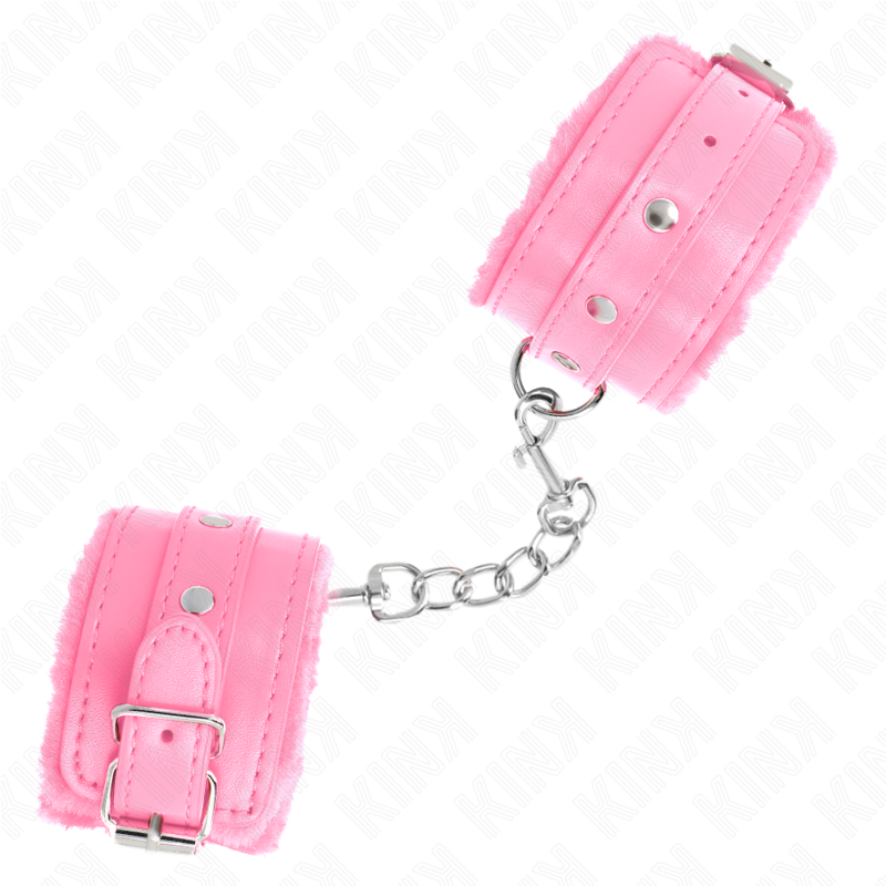 KINK - PREMIUM PELZGEFÜTTERTE HANDGELENKFESSELN ROSA MIT ROSA GÜRTEL VERSTELLBAR 17-29 CM X 6 CM – Bild 4