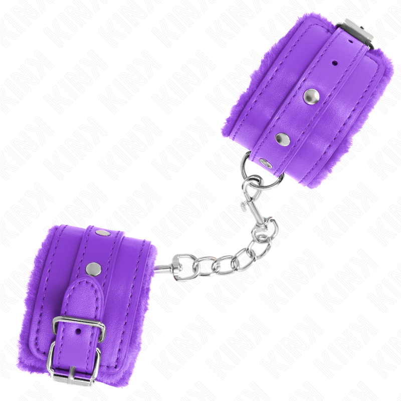 KINK - PREMIUM PELZGEFÜTTERTE HANDGELENKFESSELN LILA MIT LILA GÜRTEL VERSTELLBAR 17-29 CM X 6 CM – Bild 3