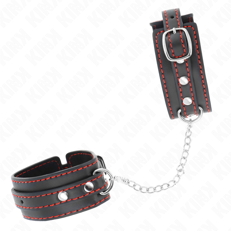 KINK - KLEINE HANDGELENKSFESSELN SCHWARZ MIT ROTEM FUTTER VERSTELLBAR 14-24 CM X 3,5 CM – Bild 3