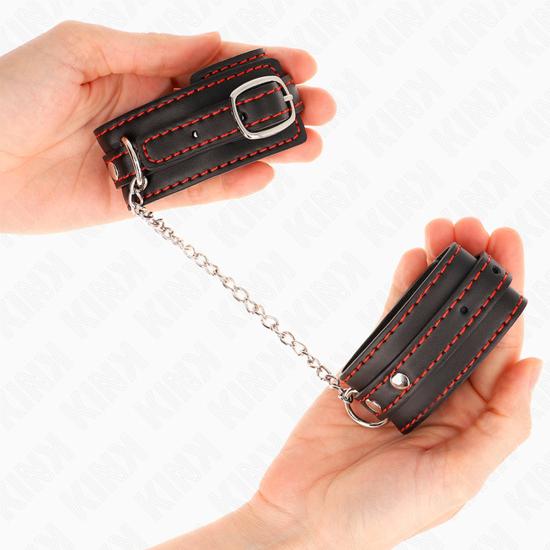 KINK - KLEINE HANDGELENKSFESSELN SCHWARZ MIT ROTEM FUTTER VERSTELLBAR 14-24 CM X 3,5 CM – Bild 4