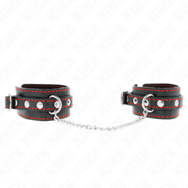 KINK - KLEINE HANDGELENKSFESSELN SCHWARZ MIT ROTEM FUTTER VERSTELLBAR 14-24 CM X 3,5 CM – Bild 2