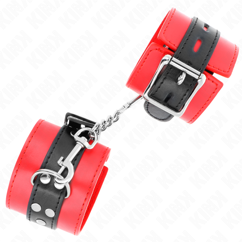 KINK - HANDGELENKFESSELN ROT MIT SCHWARZEM GÜRTEL VERSTELLBAR 17-28 CM X 6 CM – Bild 3