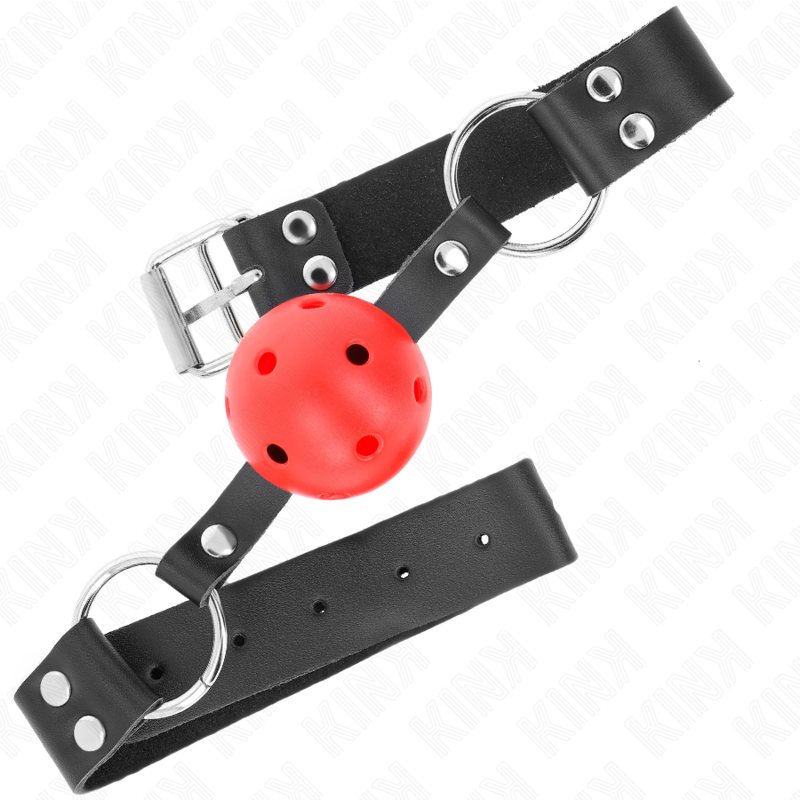 KINK - ATMUNGSAKTIVER BALL 4 CM KNEBEL MIT DOPPELNIET ROT 62,5 x 2,5 CM VERSTELLBAR 42-58 CM – Bild 2