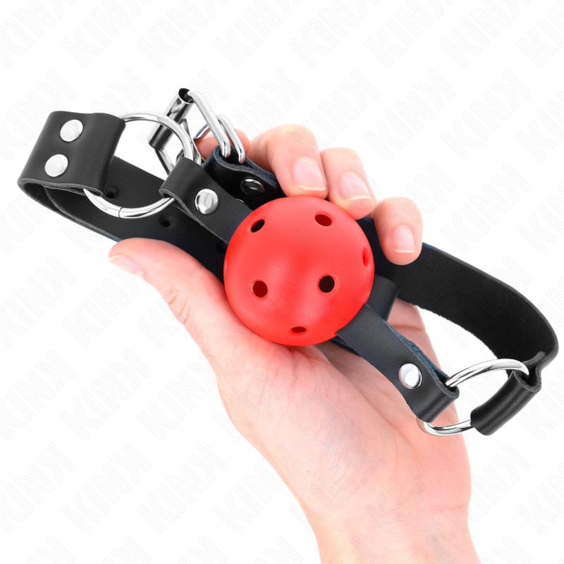 KINK - ATMUNGSAKTIVER BALL 4 CM KNEBEL MIT DOPPELNIET ROT 62,5 x 2,5 CM VERSTELLBAR 42-58 CM – Bild 4