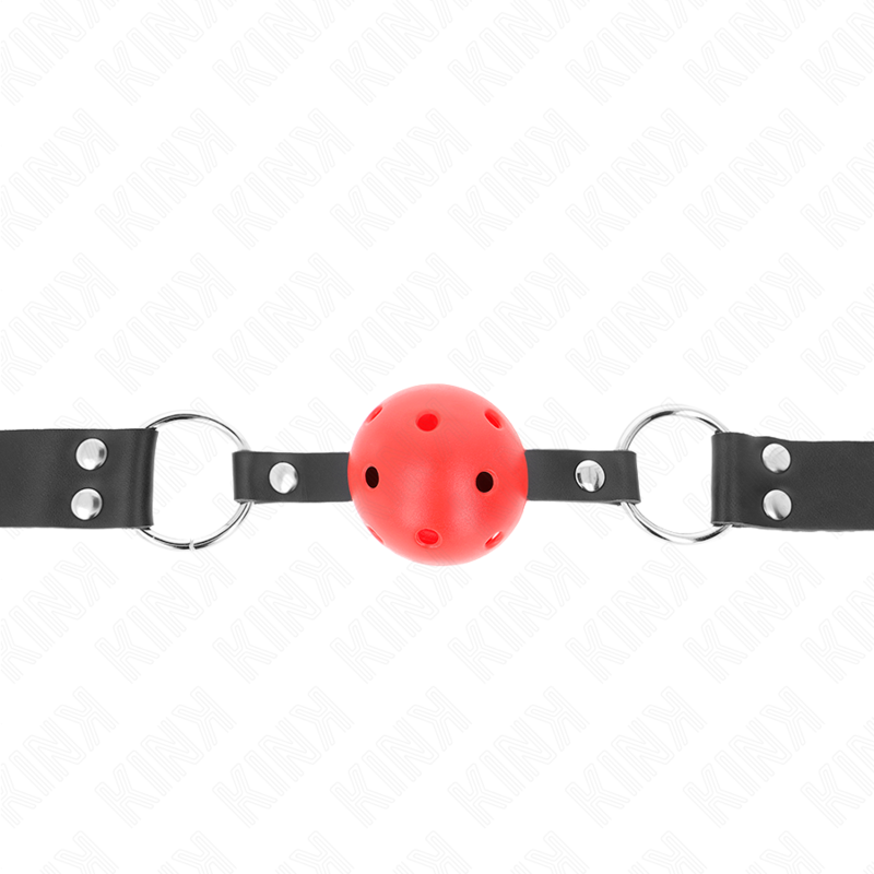 KINK - ATMUNGSAKTIVER BALL 4 CM KNEBEL MIT DOPPELNIET ROT 62,5 x 2,5 CM VERSTELLBAR 42-58 CM – Bild 3