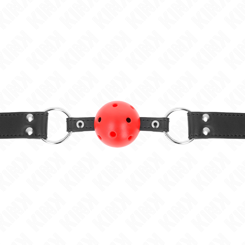 KINK - ATMUNGSAKTIVER BALL 4 CM KNEBEL MIT DOPPELNIET LEDER 62,5 x 2,5 CM VERSTELLBAR 42-58 CM – Bild 3