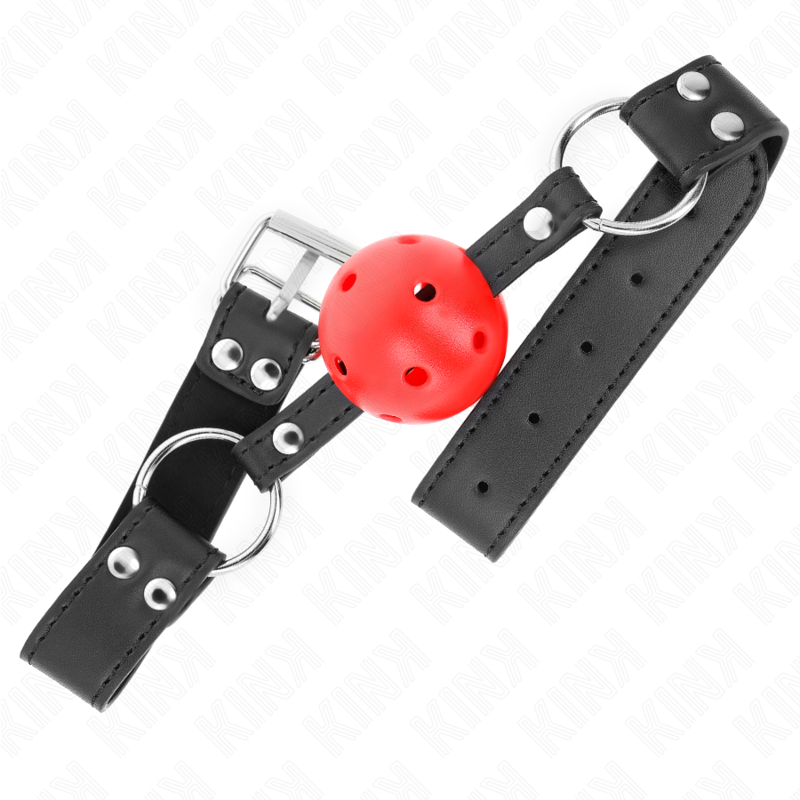 KINK - ATMUNGSAKTIVER BALL 4 CM KNEBEL MIT DOPPELNIET LEDER 62,5 x 2,5 CM VERSTELLBAR 42-58 CM – Bild 2