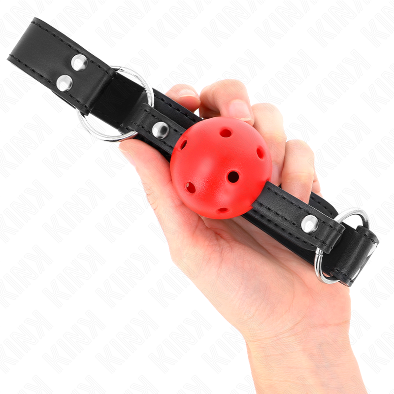 KINK - ATMUNGSAKTIVER BALL 4 CM KNEBEL MIT DOPPELNIET LEDER 62,5 x 2,5 CM VERSTELLBAR 42-58 CM – Bild 4