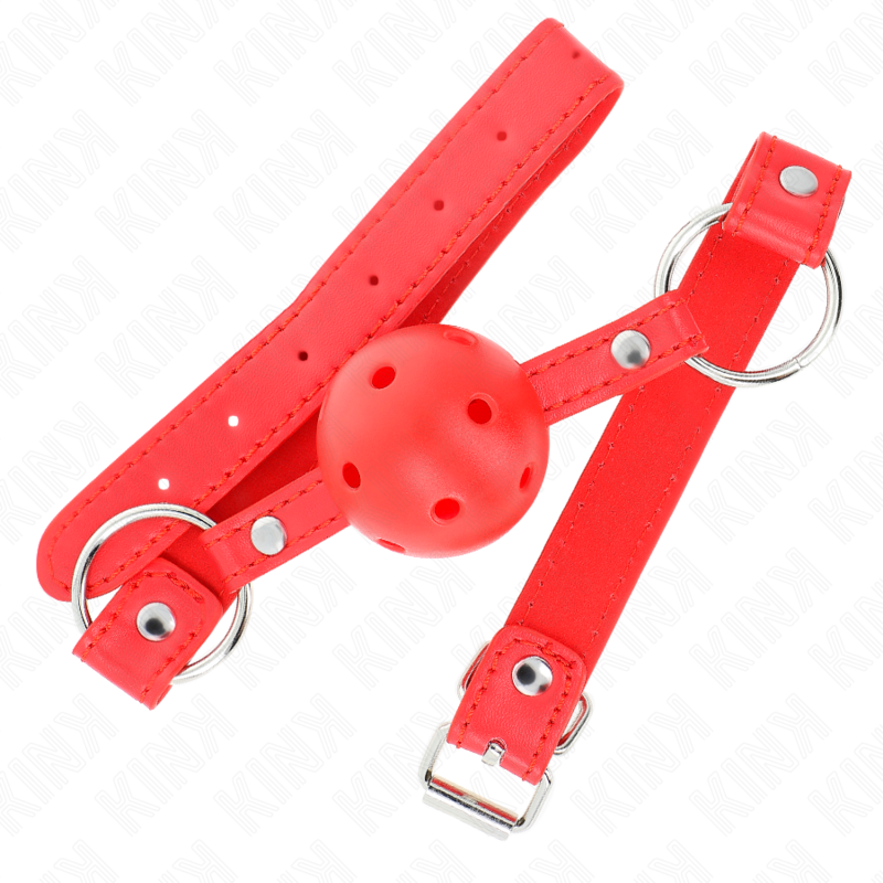 KINK - ATMUNGSAKTIVER BALL 4 CM KNEBEL MIT DOPPELNIET MODELL 1 ROT 62,5 x 2,5 CM VERSTELLBAR 42-58 CM – Bild 2