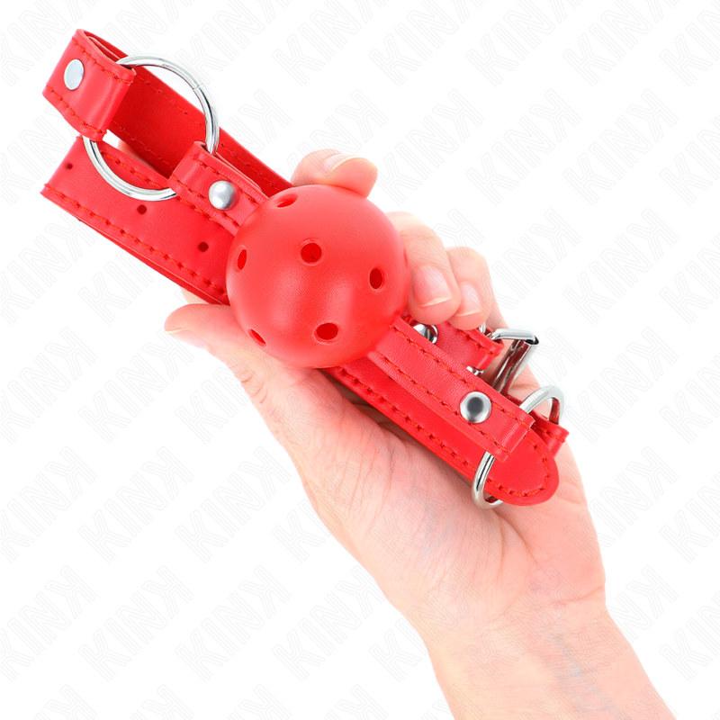 KINK - ATMUNGSAKTIVER BALL 4 CM KNEBEL MIT DOPPELNIET MODELL 1 ROT 62,5 x 2,5 CM VERSTELLBAR 42-58 CM – Bild 4