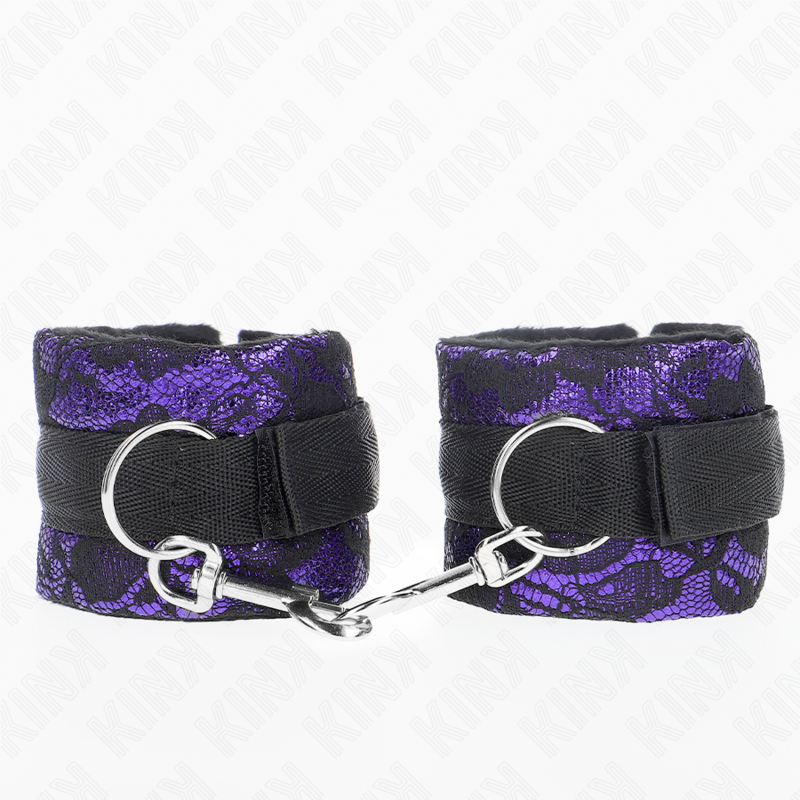 KINK - KURZE HANDGELENKSFESSELN AUS SAMTSPITZE UND NYLONBINDUNG LILA/SCHWARZ 23 X 6,5 CM – Bild 2