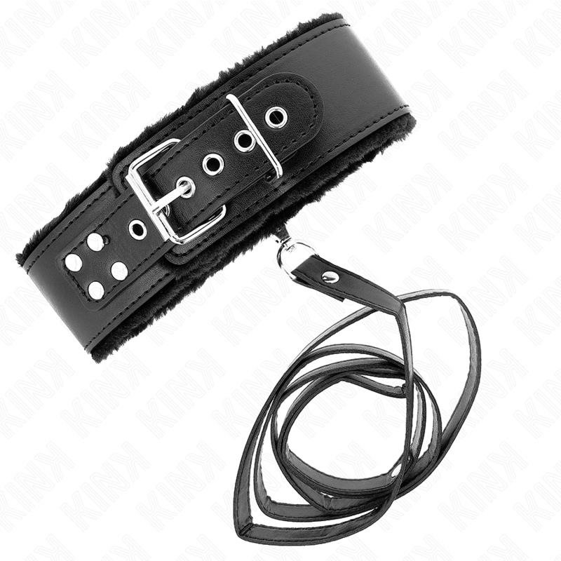 KINK - HALSKETTE MIT LEINE 116 CM MIT SILBERNEN NIETEN MODELL 4 SCHWARZ VERSTELLBAR 40-48 CM X 6 CM – Bild 2