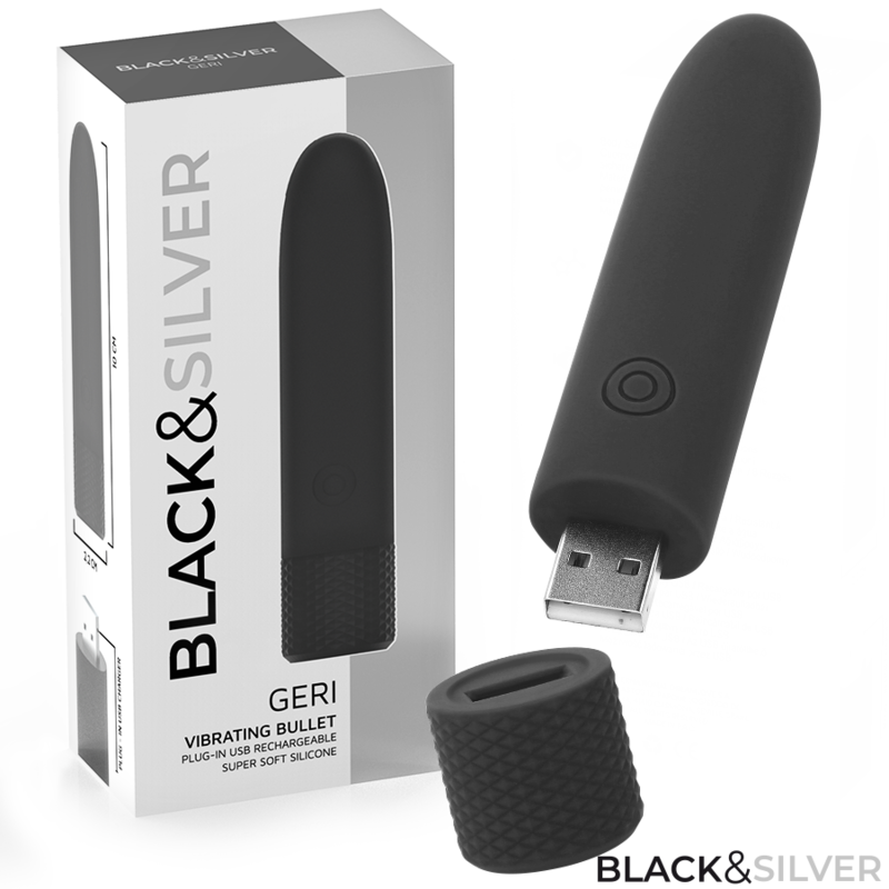 BLACK  SILVER - GERI USB WIEDERAUFLADBARER VIBRIERENDER BULLET 8 VIBRATIONEN SCHWARZ 10 X 2,2 CM