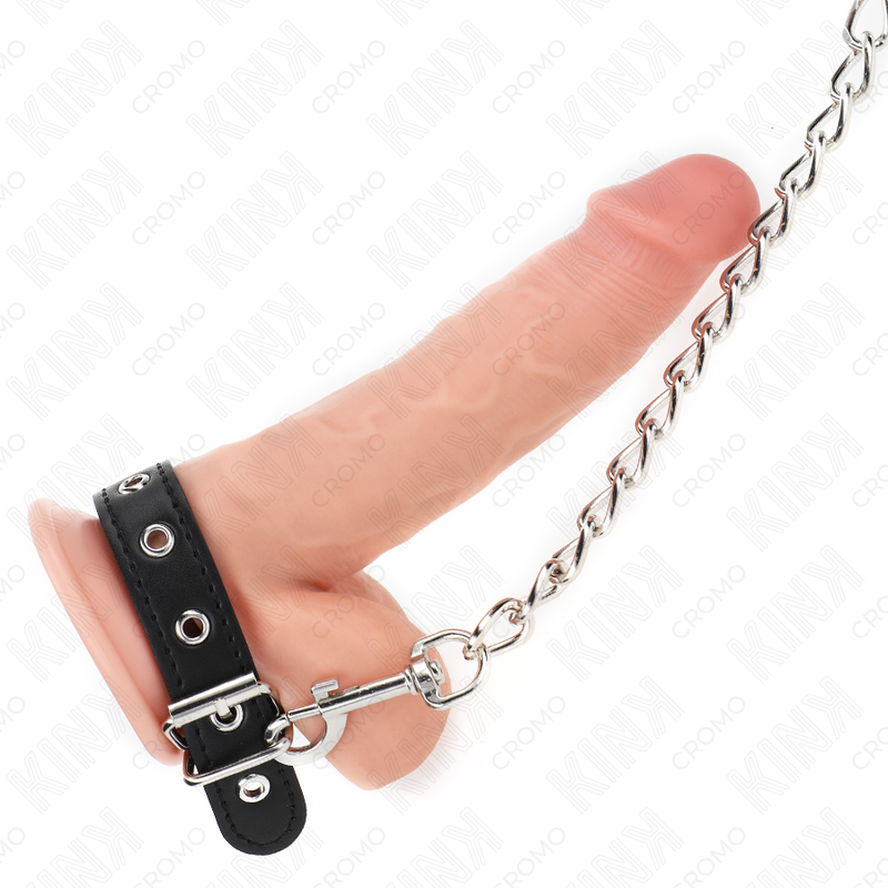 KINK - PENISRING AUS LEDER MIT RIEMEN 21,5 X 2 CM UND METALLKETTE 60 CM – Bild 2