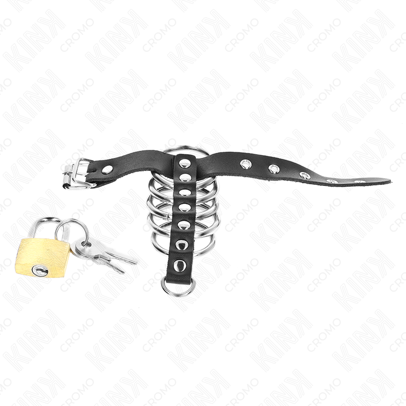 KINK - PENISRING AUS LEDER MIT VERSCHLUSSBAND 21 X 2 CM UND 5 METALLRINGEN VON 3 CM BIS 4 CM – Bild 5