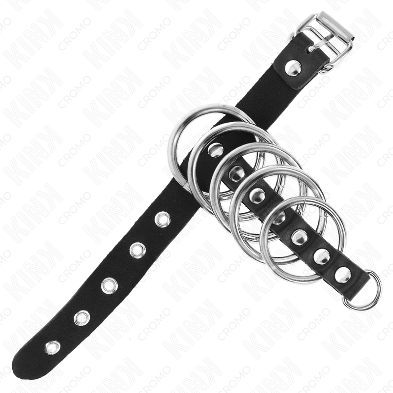 KINK - PENISRING AUS LEDER MIT VERSCHLUSSBAND 21 X 2 CM UND 5 METALLRINGEN VON 3 CM BIS 4 CM – Bild 4