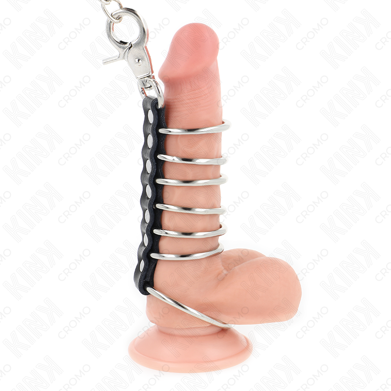 KINK - 7 PENISRINGE AUS METALL 3,8 CM BIS 5 CM VERBUNDEN MIT LEDER UND METALLKETTE 100 CM – Bild 2
