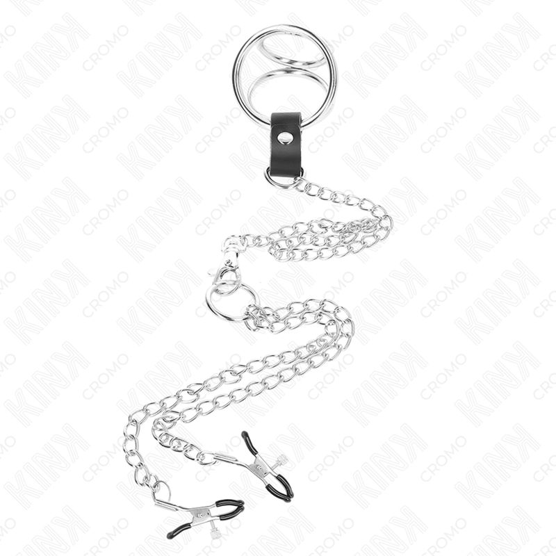 KINK - DREIFACH CHROM METALL PENISRING 3,8 CM BIS 5 CM MIT 26 CM METALLKETTE UND NIPPELKLEMMEN MODELL 1 – Bild 3