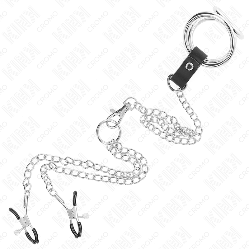 KINK - DREIFACH CHROM METALL PENISRING 3,8 CM BIS 5 CM MIT 26 CM METALLKETTE UND NIPPELKLEMMEN MODELL 1 – Bild 5