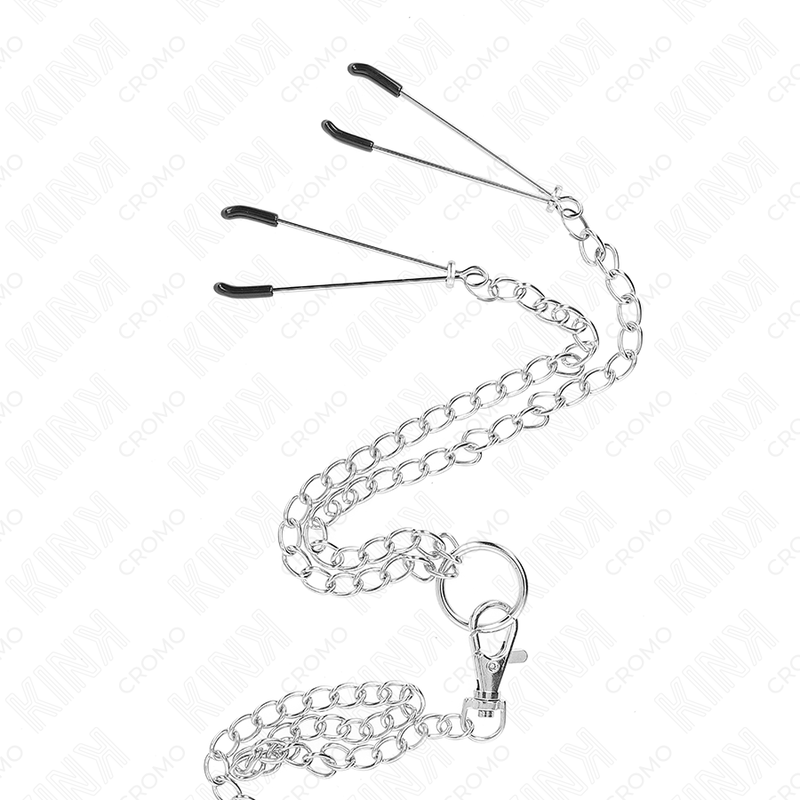 KINK - DREIFACH CHROM METALL PENISRING 3,8 CM BIS 5 CM MIT 26 CM METALLKETTE UND NIPPELKLEMMEN MODELL 2 – Bild 4