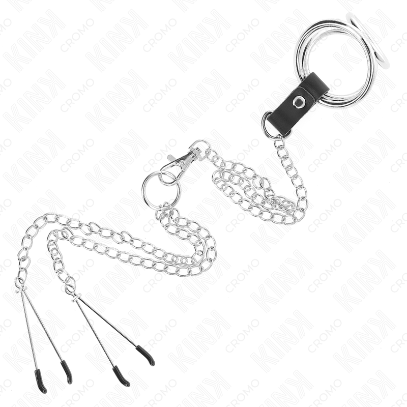 KINK - DREIFACH CHROM METALL PENISRING 3,8 CM BIS 5 CM MIT 26 CM METALLKETTE UND NIPPELKLEMMEN MODELL 2 – Bild 5