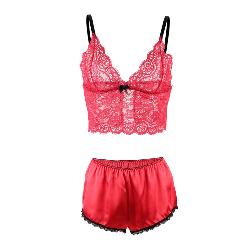 SUBBLIME - 953904 NACHTHEMD + HÖSCHEN AUS SEIDE UND SPITZE ROT L/XL – Bild 5