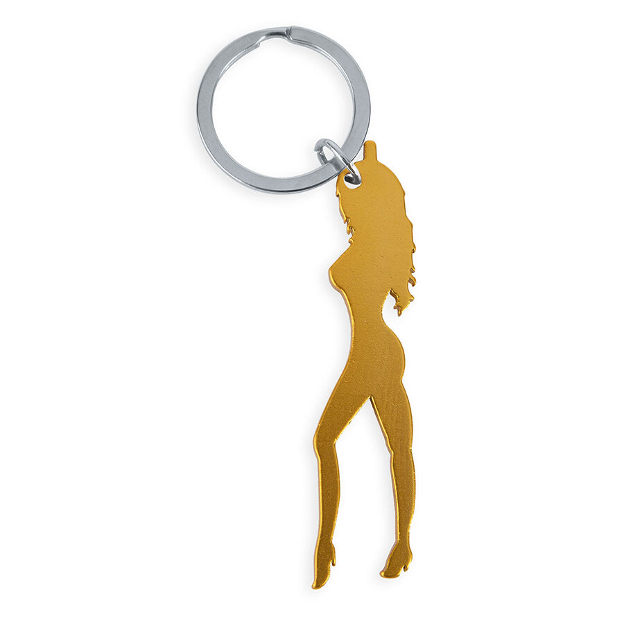 DIABLO PICANTE - SCHLÜSSELANHÄNGER MIT WEIBLICHER SILHOUETTE IN GOLDFARBE MIT BIERÖFFNER
